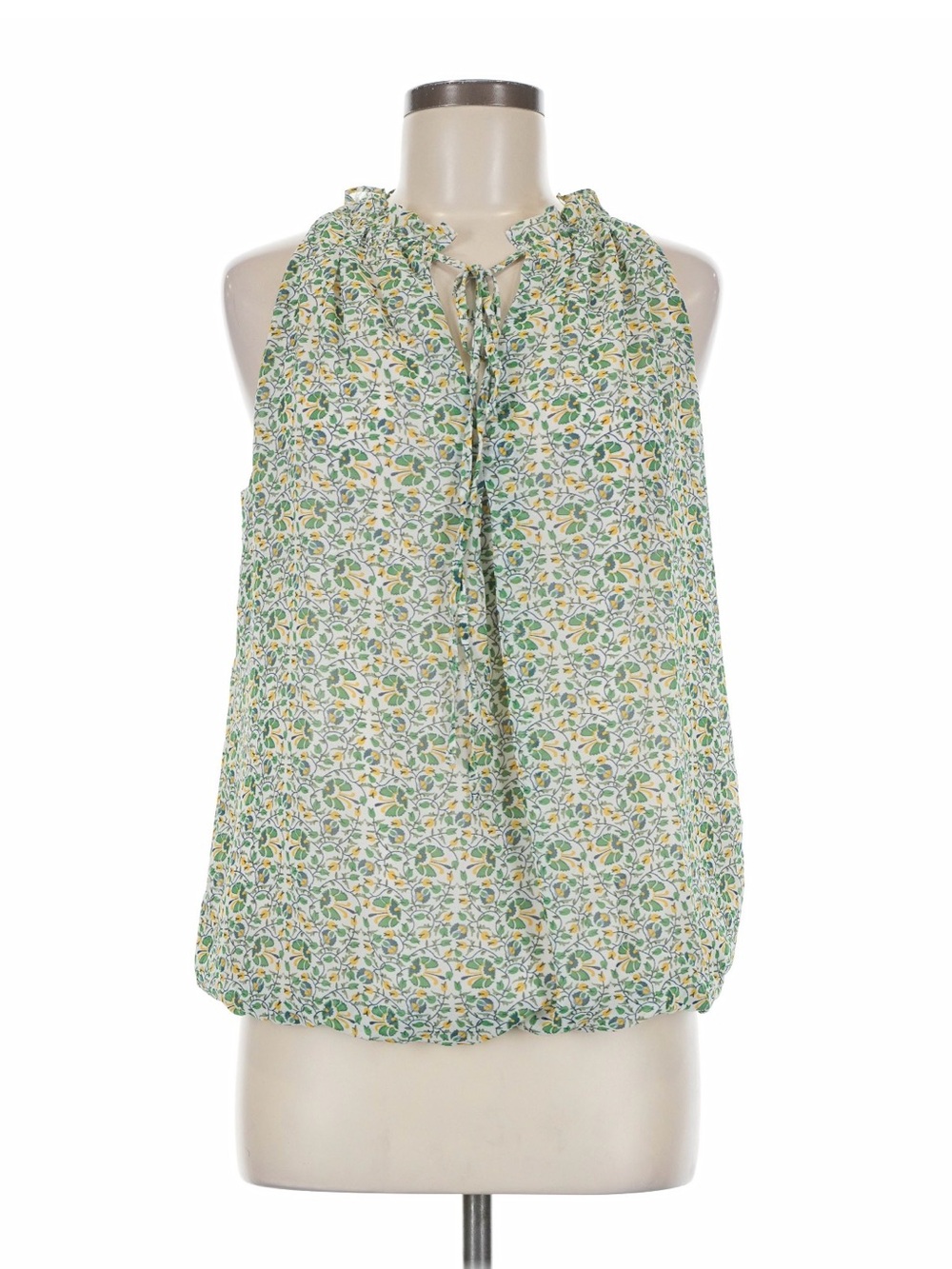 Max Studio Green Floral Tie-Front Sleeveless Blouse